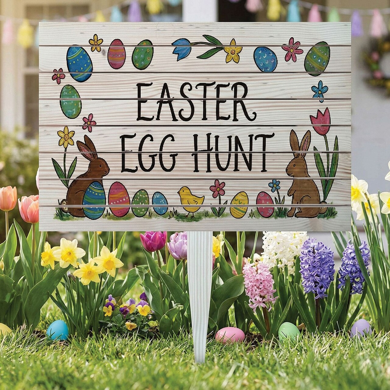 Semn de curte, Easter Egg Hunt, 58x38 cm, Multicolor - imagine 5